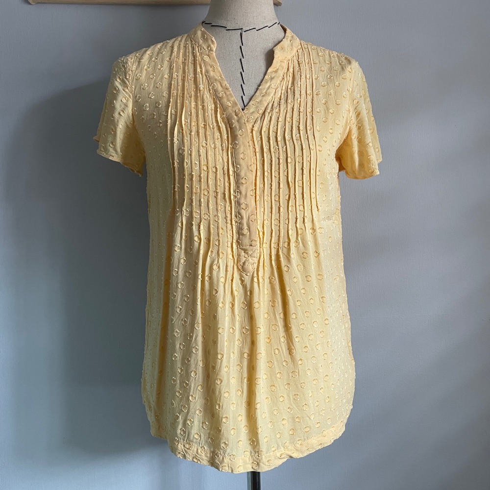 EUC Soft Surroundings Women's‎ Blouse Yellow Petite XS Pleated Blouse Lined
